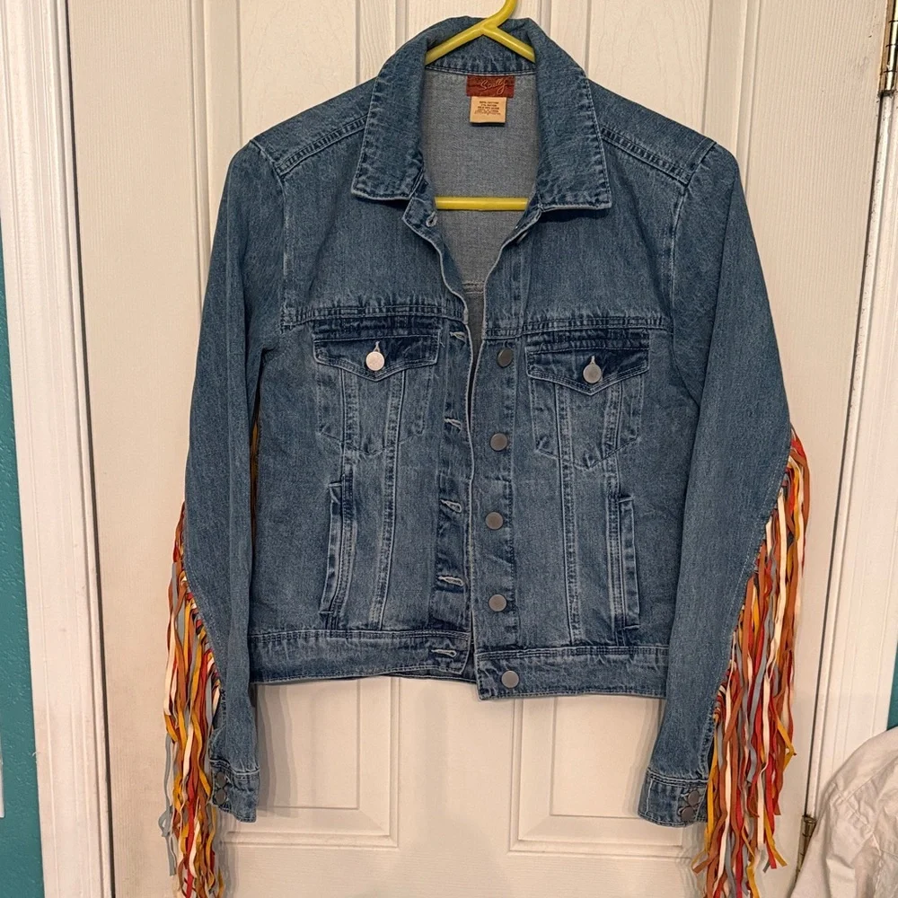 Scully Denim Fringe Sleeve Jacket - Blue - Picture 1 of 3